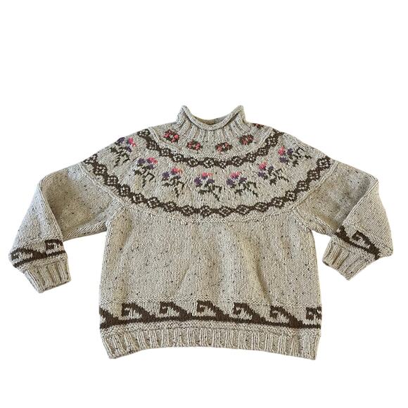 Vtg Y2K 2000s Wool Blend Floral Turtleneck Sweater Sz S Cottagecore Granny - Picture 1 of 8